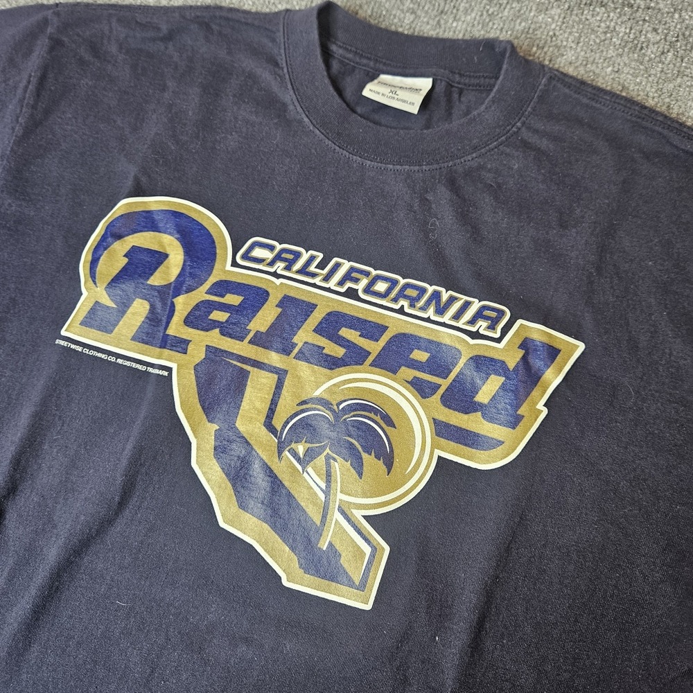 Streetwise California Raised Tshirt Size XL Blue Rams Style Logo Streetwear